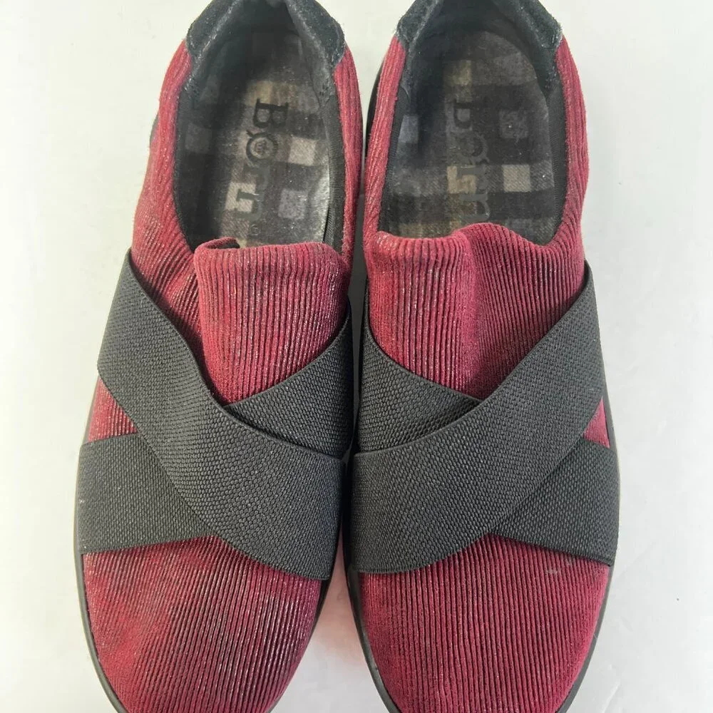 Born Womens 8‎ Banshee Slip On Casual Comfort Shoes Burgundy & Black Stretch